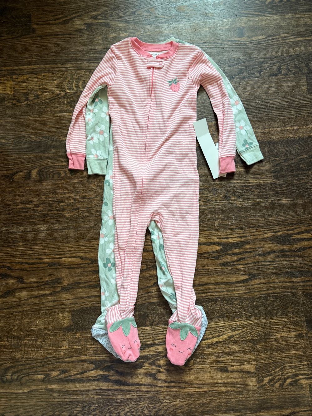 Carter’s Toddler Girls Pink Strawberry and Floral Footed One-Piece Pajamas - 2T
